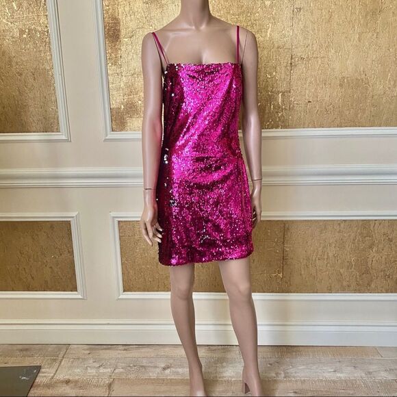 NEW Endless Rose fuchsia Barbiecore sequins slip mini dress L - Picture 2 of 8